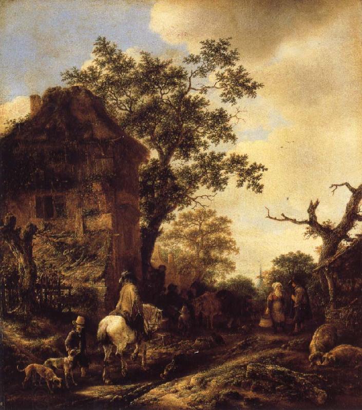 RUISDAEL, Jacob Isaackszon van The Outskirts of a Village,with a Horseman China oil painting art